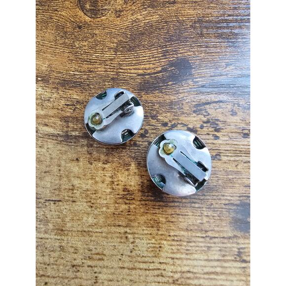 Vintage 1950s Silver Tone Clip On Earrings Round Classic - Picture 2 of 3